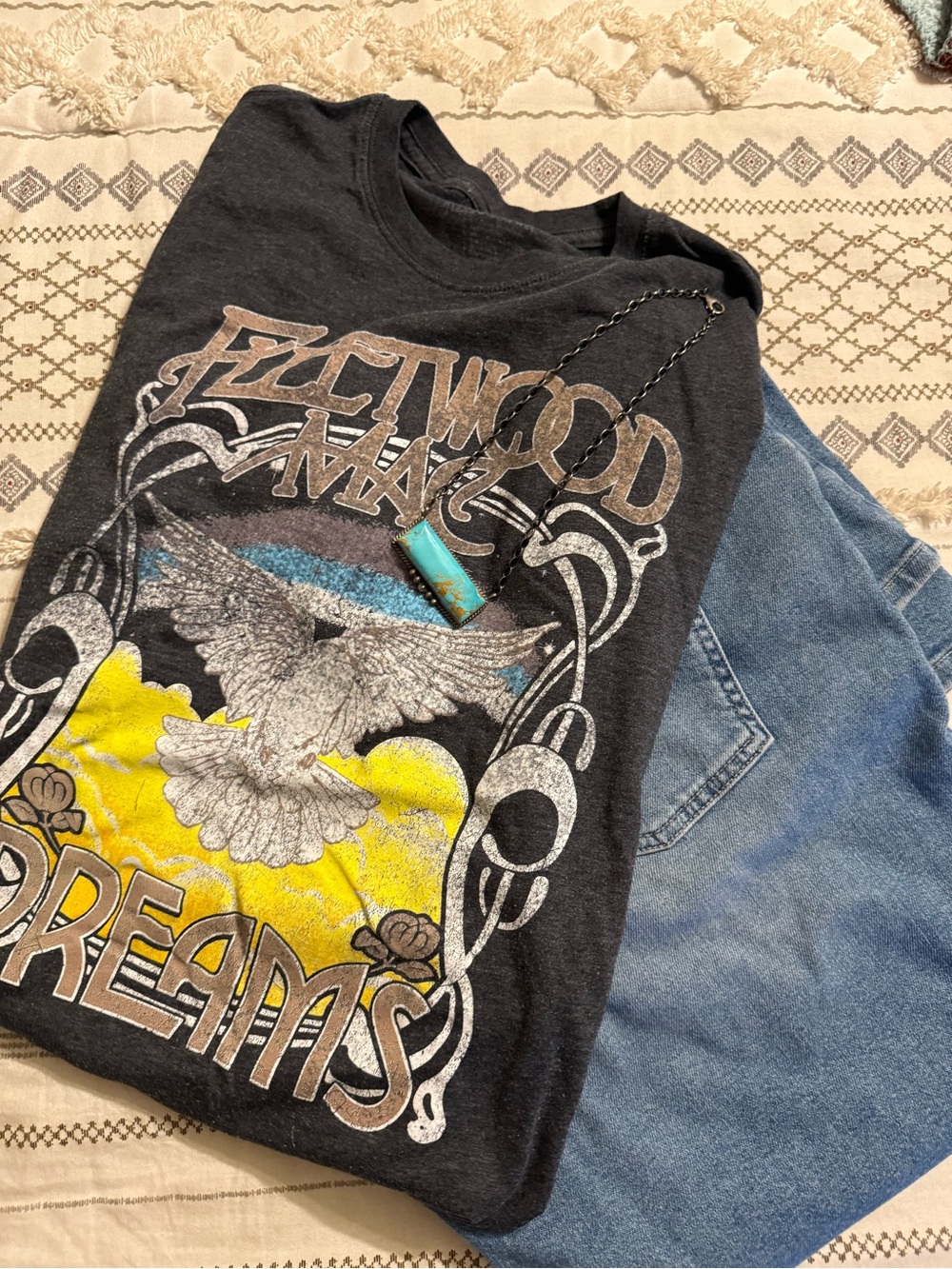 Fleetwood MAC 'DREAMS' Graphic Tee - Charcoal with Yellow & Blue